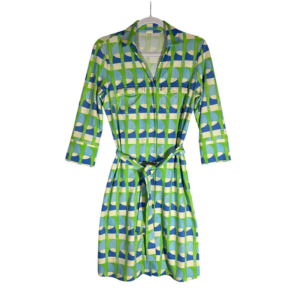 J.McLaughlin Brynn Eclipse Geometric Belted Shirt Dress Sz S Catalina Cloth Luxe